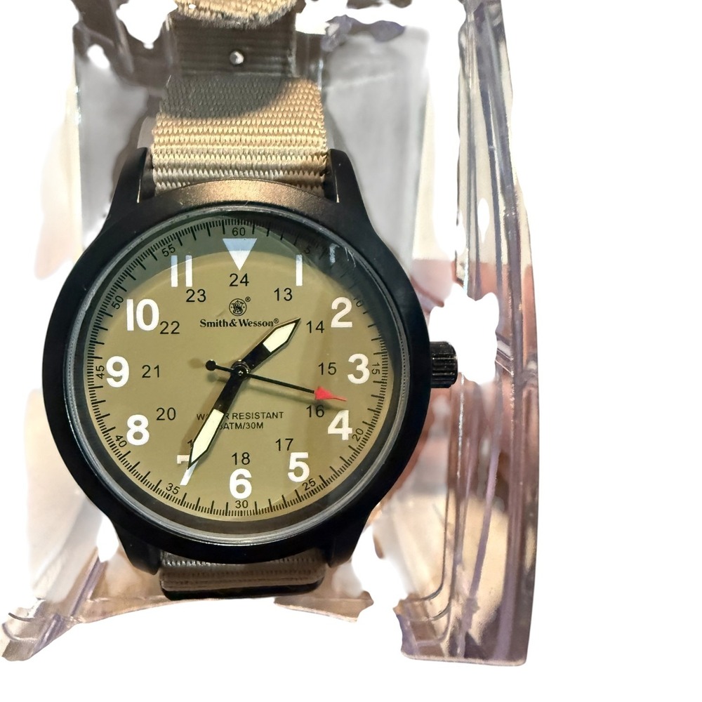 Smith & Wesson Field Watch Mens Tan Dial Nylon Strap Tactical Military SWW-1464